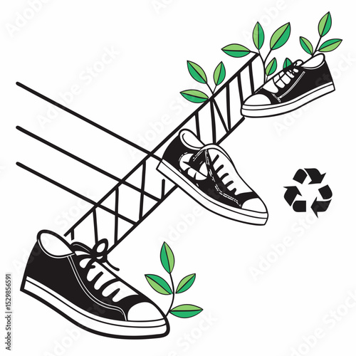 Eco friendly sneakers hanging on a line