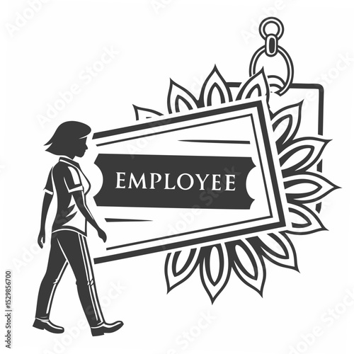 Employee id card design, walking woman, clean cutout