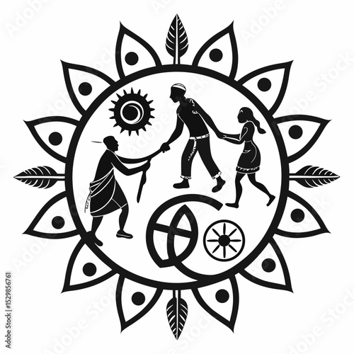Symbolic tribal unity sun wheel family journey