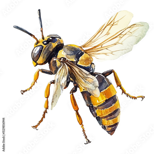 Hornet Close Up, watercolor drawing vector, isolated on a white background.