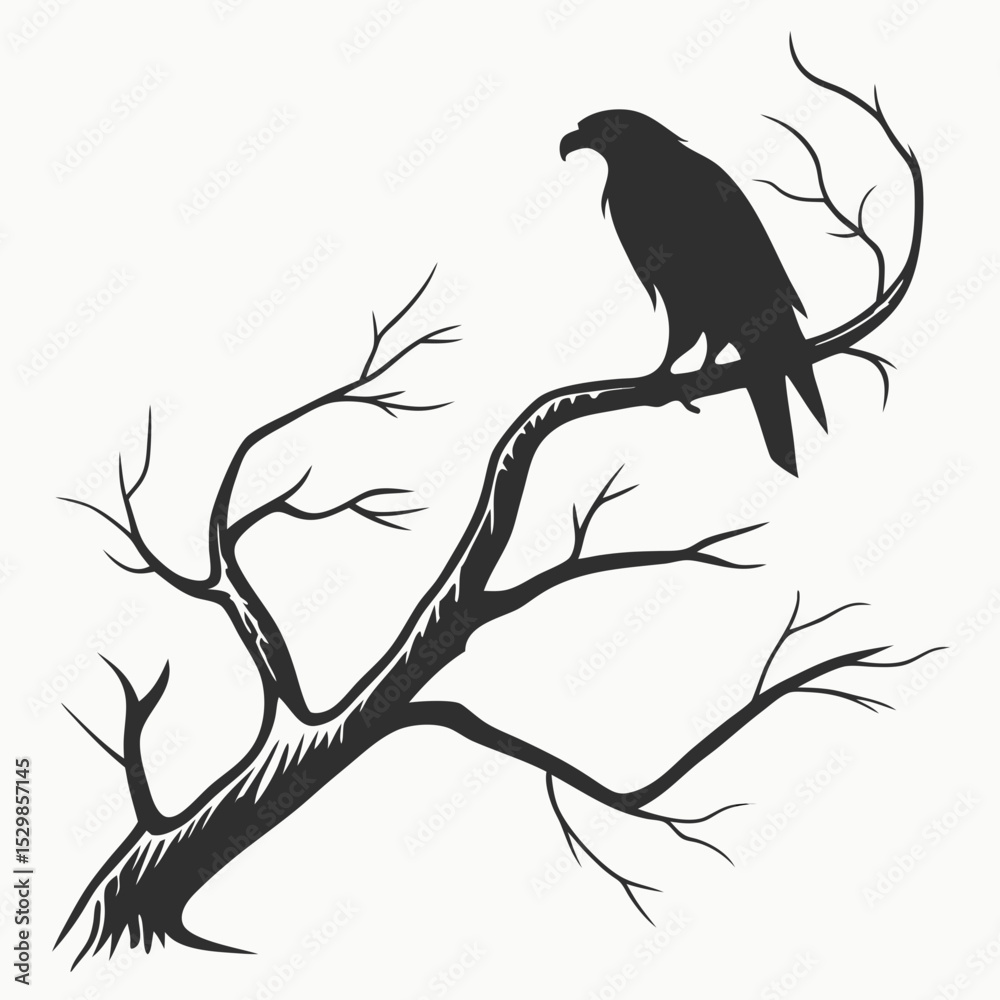 Fototapeta premium Majestic eagle silhouette on bare branch tree