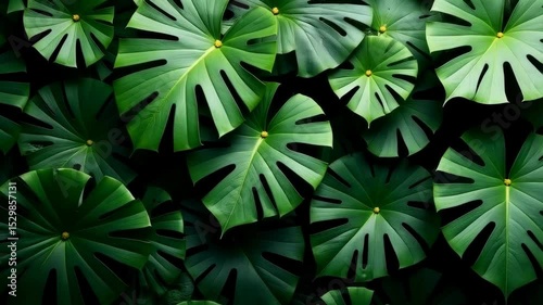Bright green leaves on a dark background