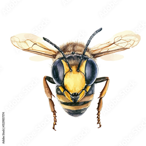 Hornet Close Up, watercolor illustration vector, isolated on a white background.