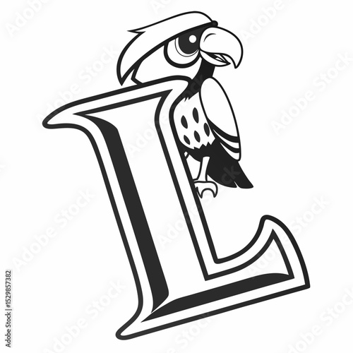 Cartoon bird mascot letter l alphabet design
