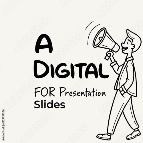Digital marketing announcement man megaphone presentation slides