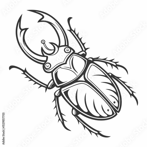 Stylized stag beetle illustration black and white