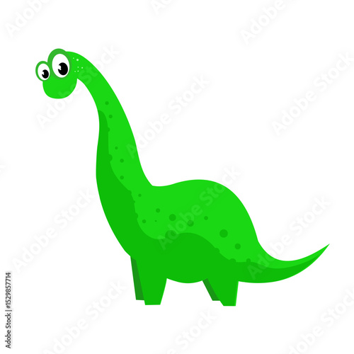 Cute green dinosaur, brontosaurus, diplodocus - vector illustration