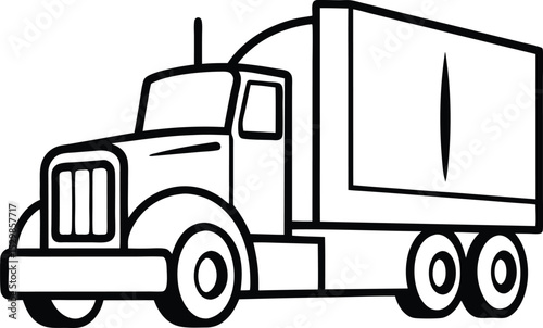semi truck icon line art vector illustration on transparent background