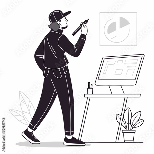 Professional designer working on design project on computer