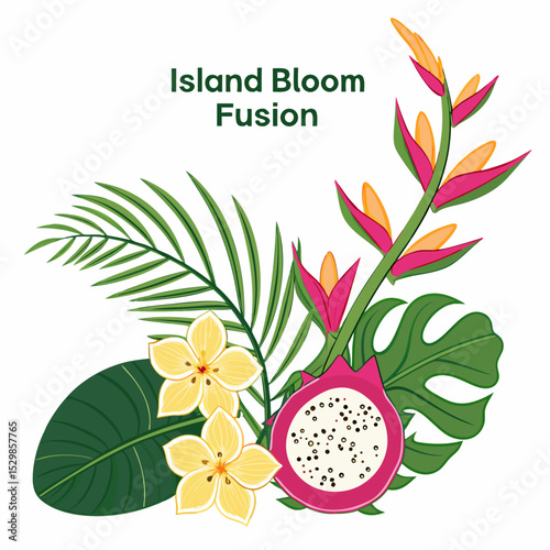 Tropical island bloom dragon fruit floral fusion