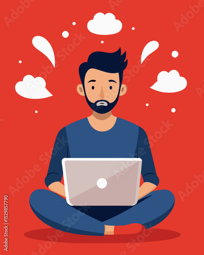 The slick design and advanced features of his new laptop lured him in completely taking over his thought process and decision making.. Vector illustration