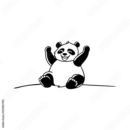 happy panda icon silhouette vector art