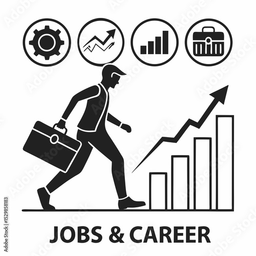Businessman climbing career ladder success growth