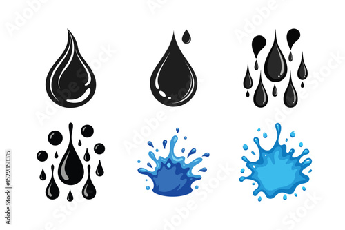 Water Drop Icons Collection of Splashes, Drips, and Droplets for Design Projects