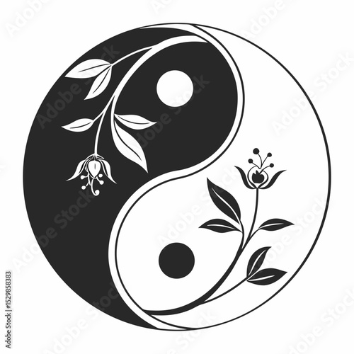 Yin yang symbol floral design balance harmony nature