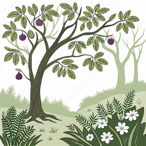 Fruit tree in a verdant forest landscape
