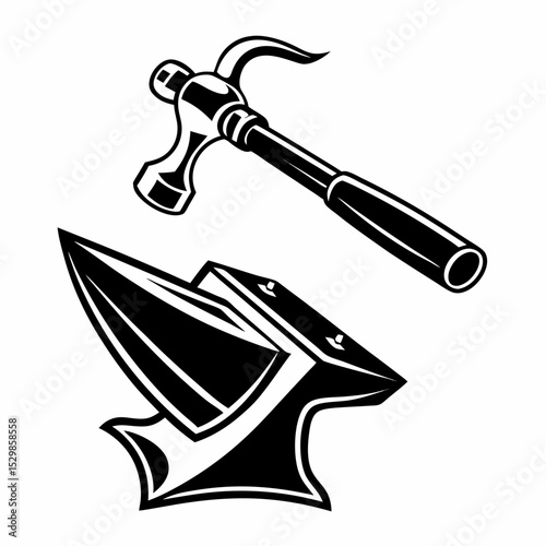 Blacksmith hammer and anvil, isolated vector graphic