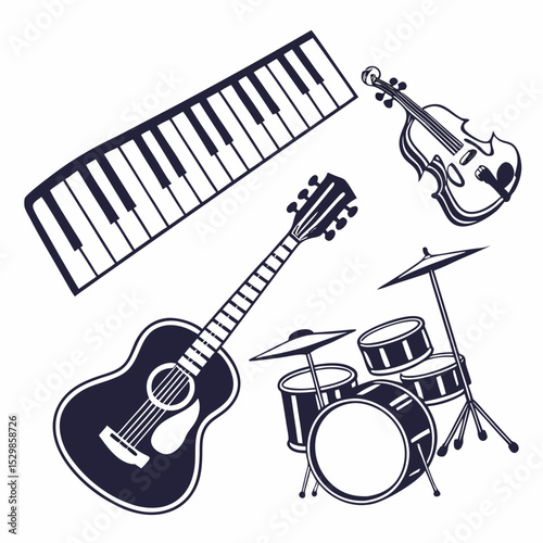 Musical instruments icons set design elements