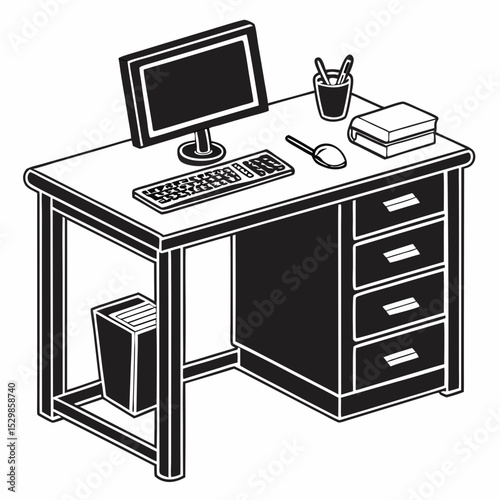 Modern office desk computer workspace setup