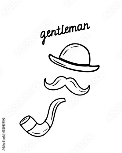 Silhouettes of a mustache, a bowler hat 