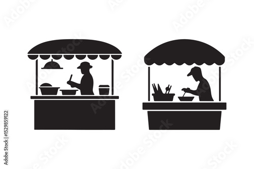 Street Food Stall Vendor Silhouettes
