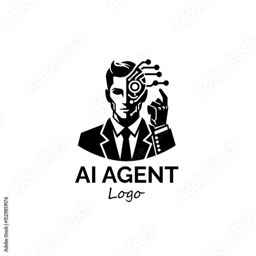 AI Agent Logo: A stylized logo combining the human form with technological elements, representing AI agent. The design suggests innovation, intelligence and futuristic concepts. 