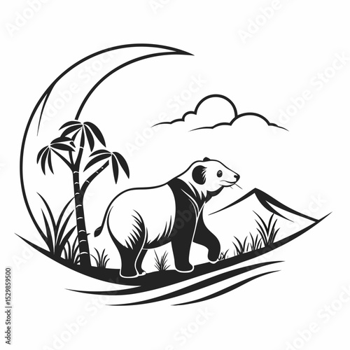 Majestic panda silhouette in moonlit bamboo forest