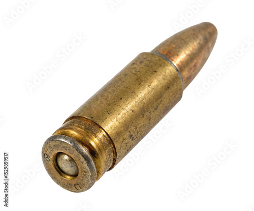 Close up of a single bullet ammunition cartridge on black background for gun and weapon enthusiasts