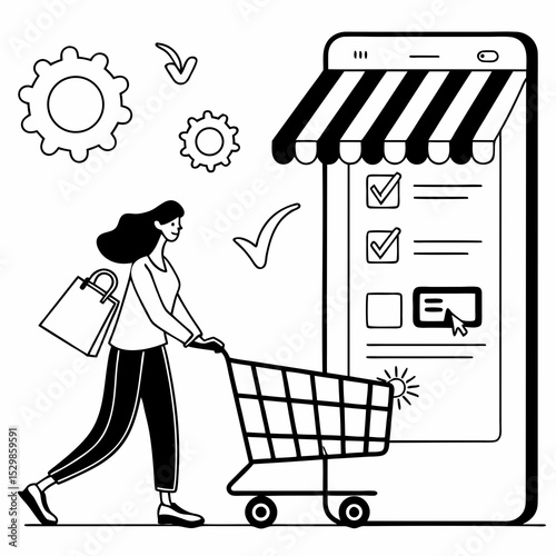 Woman shopping online mobile app e commerce