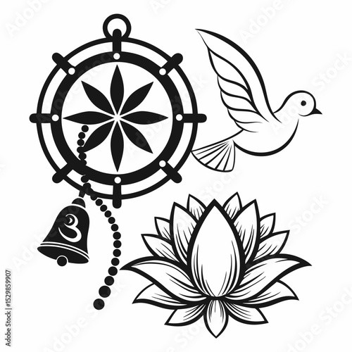 Dharmachakra lotus dove peace spirituality symbol
