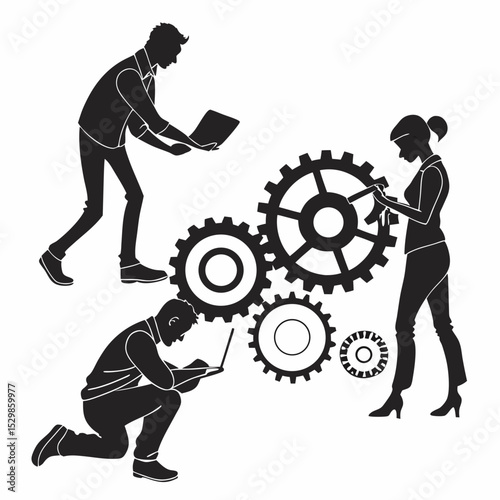 Teamwork collaboration business people gears technology