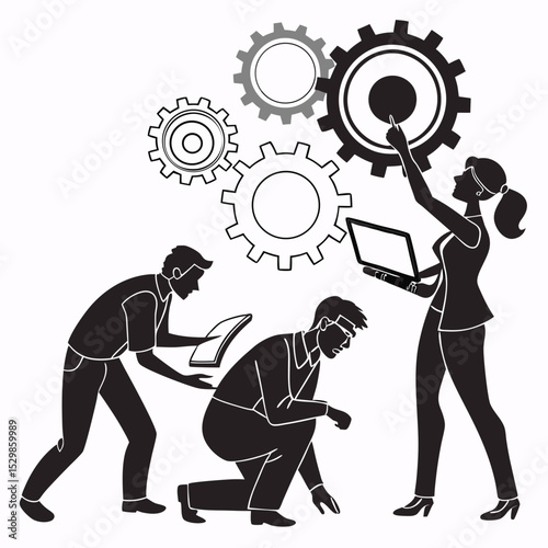Teamwork business people gears collaboration success