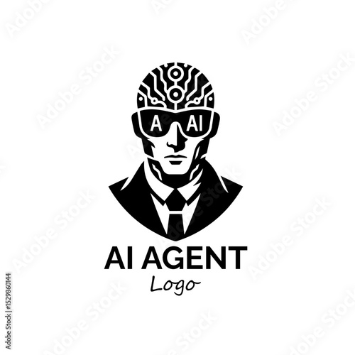 AI Agent Logo: A sleek and modern logo featuring an AI agent, embodying technology and intelligence. The agent is depicted in a minimalistic style, symbolizing innovation, progress.