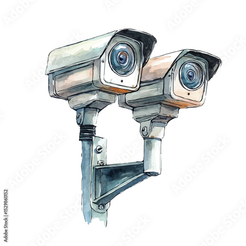 Home Security Cameras, watercolor drawing vector, isolated on a white background.