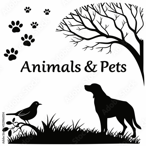 Animals and pets black silhouettes nature scene