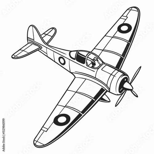 Vintage world war ii fighter plane illustration, isolated cutout