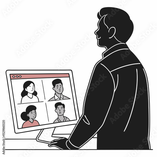 Man attending virtual meeting on computer screen