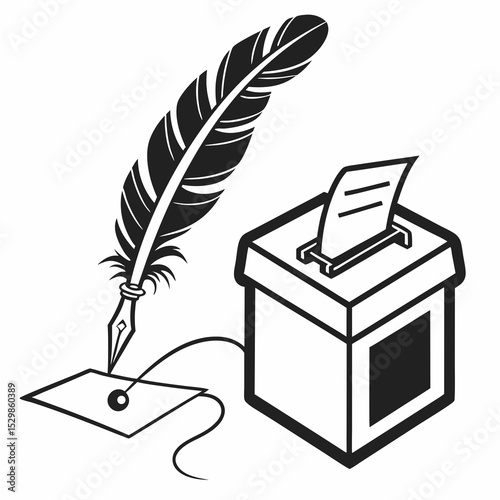Quill pen and ballot box voting election symbol