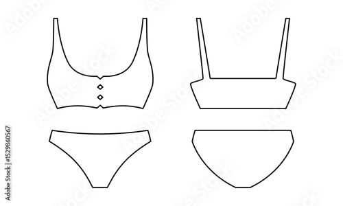Fashion two piece swimsuit shorts. Elegant clothing for swimming and sunbathing on sea and ocean beaches with classic fashionable design