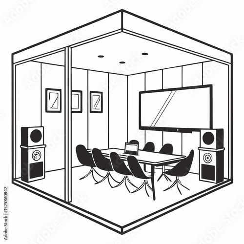 Modern office meeting room isometric illustration