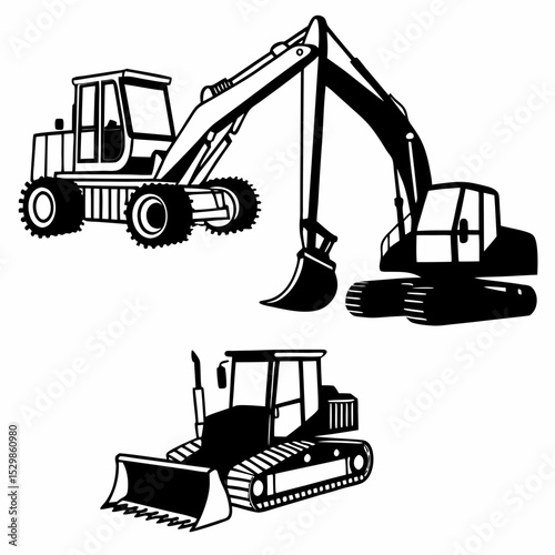 Heavy equipment icons excavator bulldozer loader
