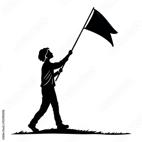 People Silhouettes Vector with Flag – Diverse Crowd Clip Art for Unity and Celebration Themes