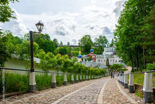On the territory of the Pechora Holy Dormition Pskovo-Pechersky Monastery. Pskov region, religion Christianity history photo