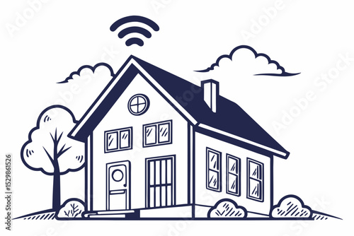 home silhouette with wifi signal