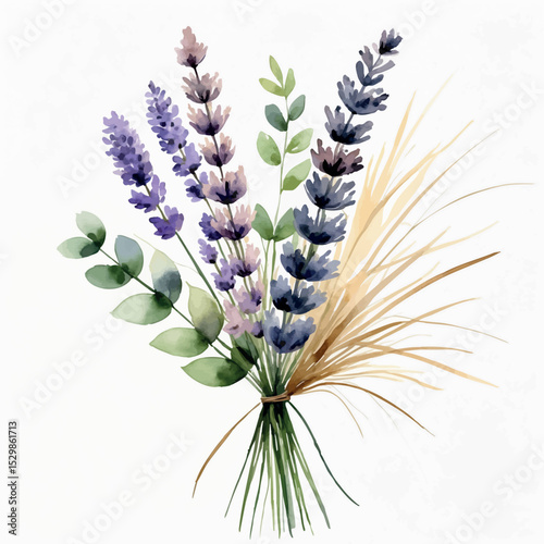 Neutral botanical bouquet vector. Soft earthy blend of herbs and dry textures.