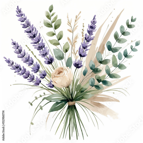 Neutral botanical bouquet vector. Soft earthy blend of herbs and dry textures.