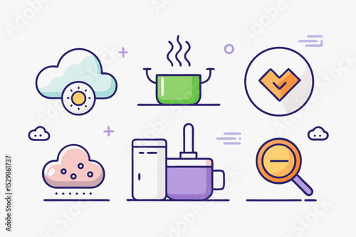 line art cloud icon set