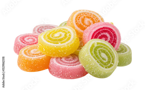Colorful jelly rolls candy sweet treat delicious dessert confectionery sugar coated fruit snacks food 100 characters