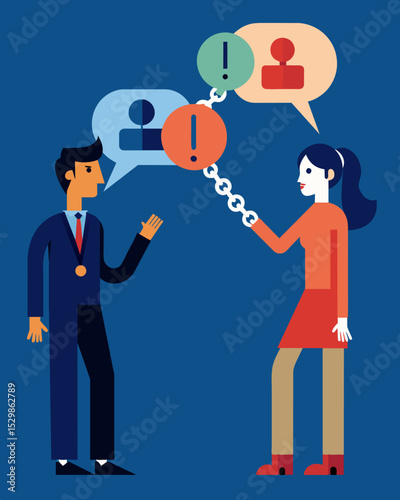 As he spoke each word felt like a link in a verbal chain pulling her deeper into his manipulation.. Vector illustration