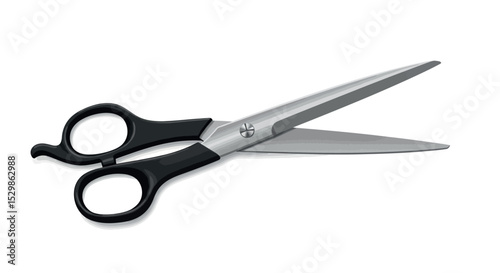 Stainless steel and black handle scissors on white background vector illustration